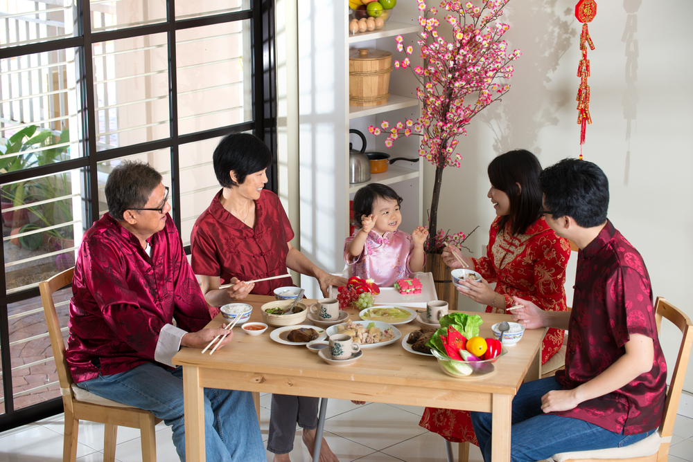 Chinese Family eating Lunar New Year meal