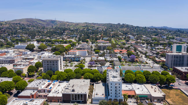 Aerial view of Downtown Whittier