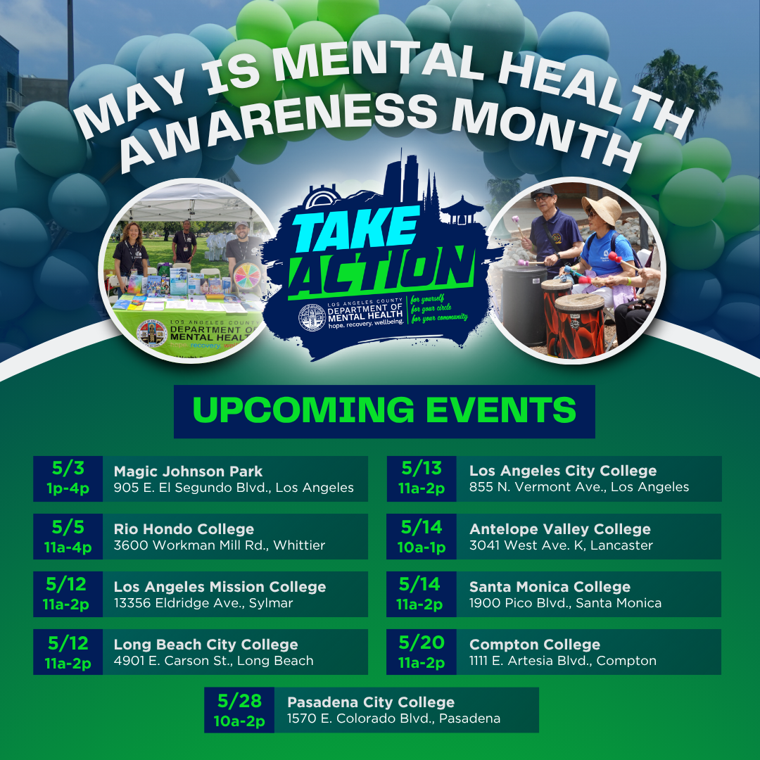 Graphic containing all nine Take Action for L.A. County events happening in May 2026.